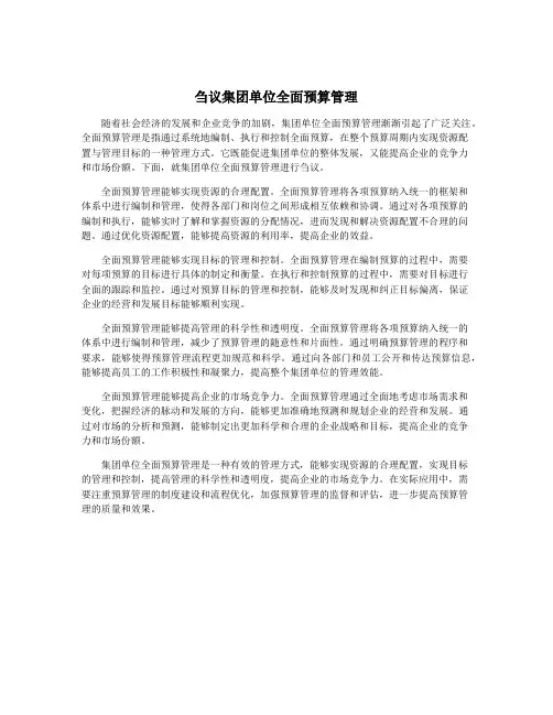 刍议集团单位全面预算管理