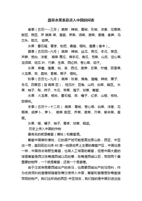 蔬菜水果表及进入中国时间表