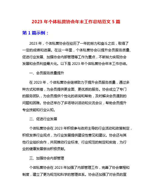 2023年个体私营协会年末工作总结范文5篇