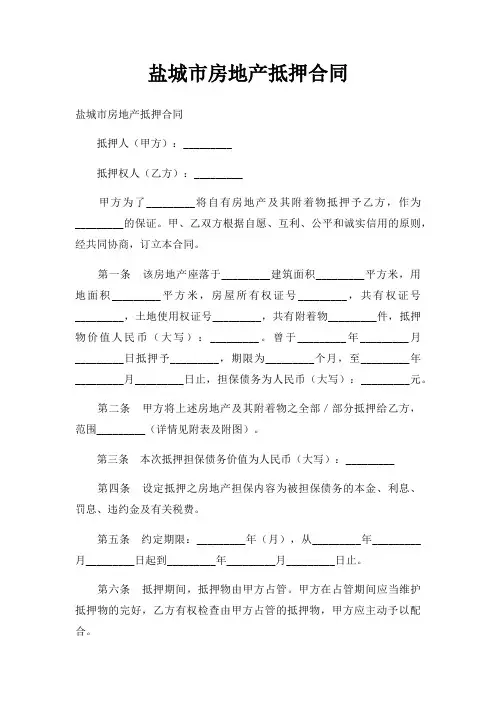 盐城市房地产抵押合同三篇(1)