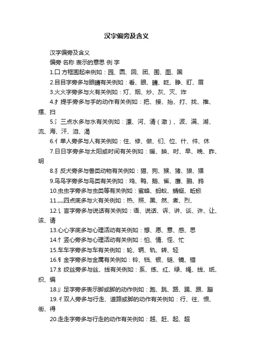 汉字偏旁及含义