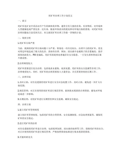 尾矿库治理工作计划范文