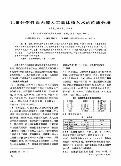 儿童外伤性白内障人工晶体植入术的临床分析