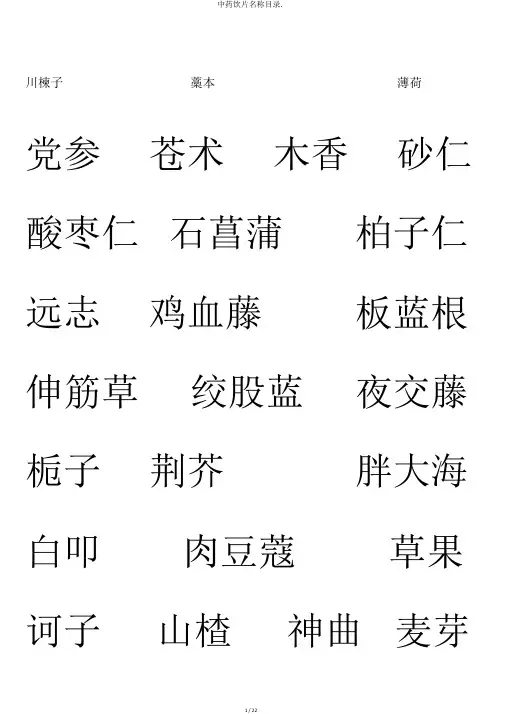 中药饮片名称目录.