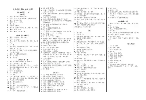 课内文言文词语释义 部编版语文七年级上册