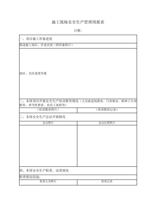 施工现场安全生产管理周报表