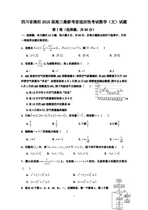 四川省绵阳2018届高三最新考前适应性考试数学(文)试题-含答案