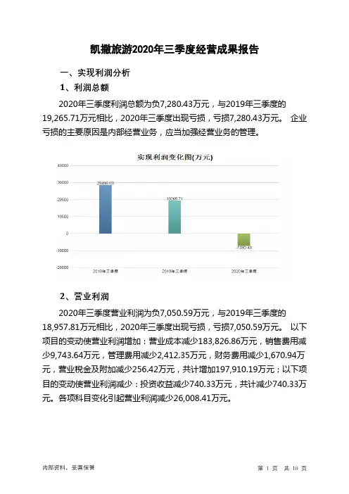 凯撒旅游2020年三季度经营成果报告