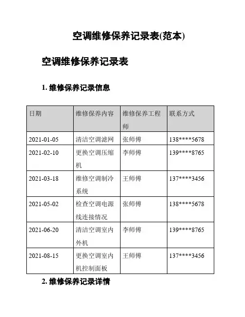空调维修保养记录表(范本)