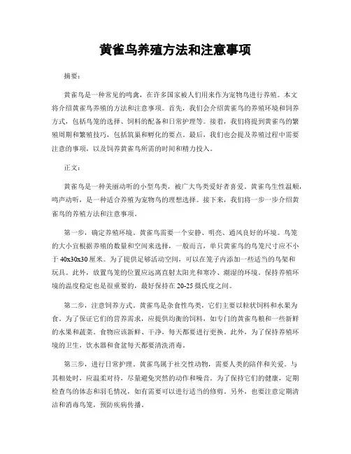 黄雀鸟养殖方法和注意事项