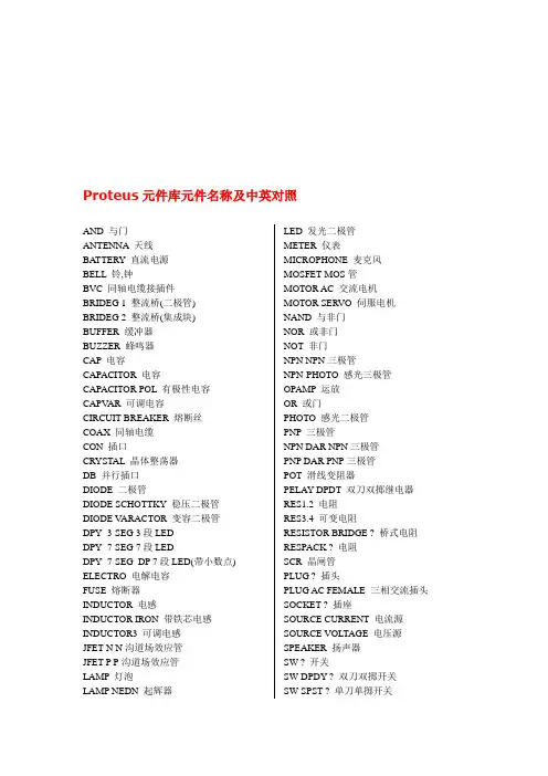 最全Proteus元件库元件名称及中英对照