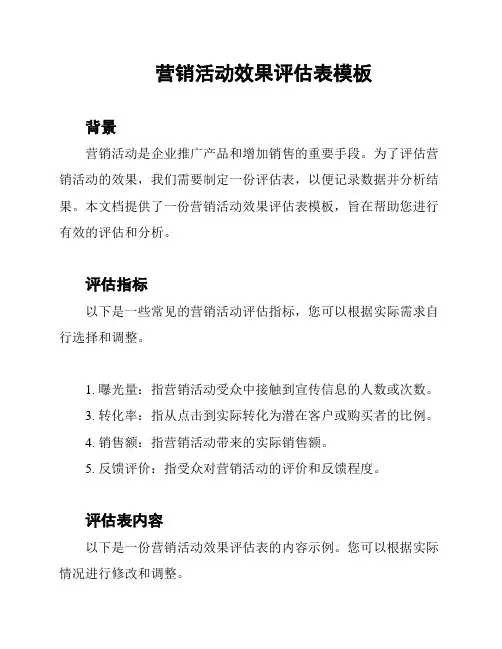 营销活动效果评估表模板