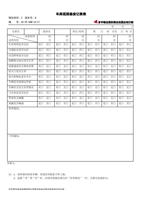 停车场巡视记录表