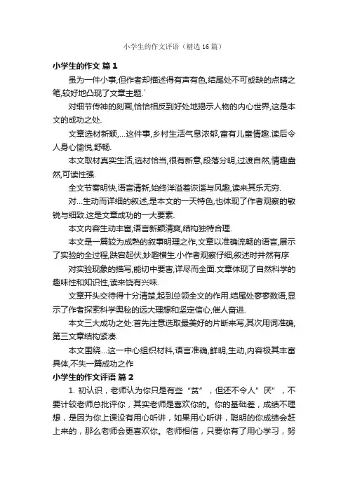 小学生的作文评语（精选16篇）