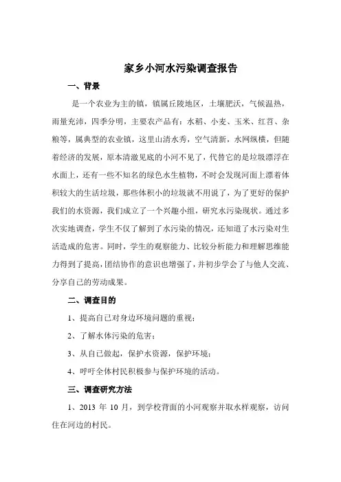 最新家乡小河水质调查报告