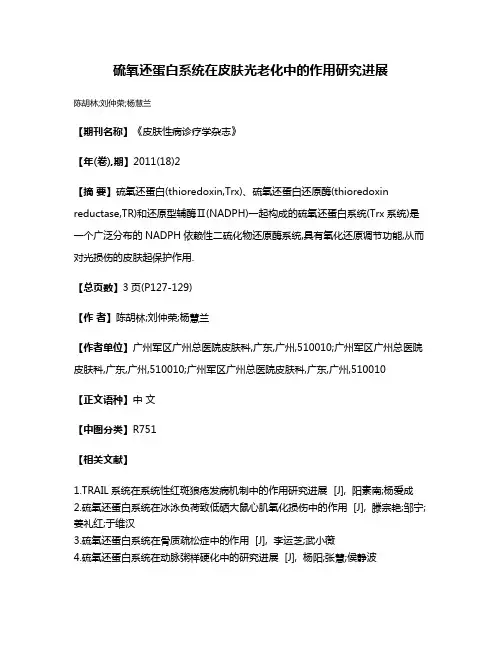硫氧还蛋白系统在皮肤光老化中的作用研究进展