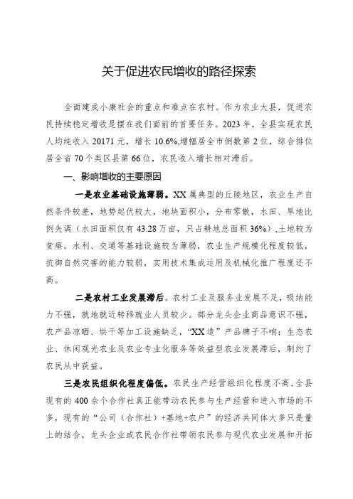 关于促进农民增收的路径探索及调研思考