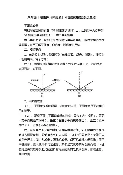 八年级上册物理《光现象》平面镜成像知识点总结