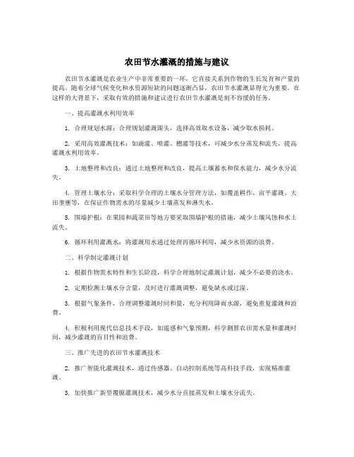 农田节水灌溉的措施与建议