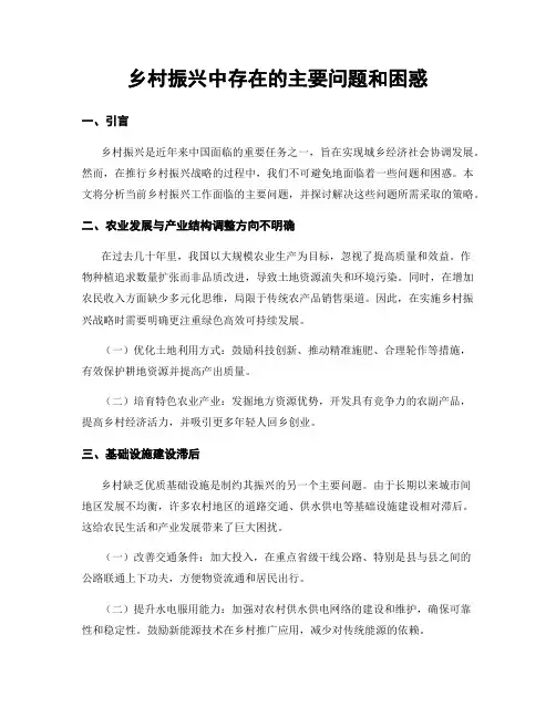 乡村振兴中存在的主要问题和困惑
