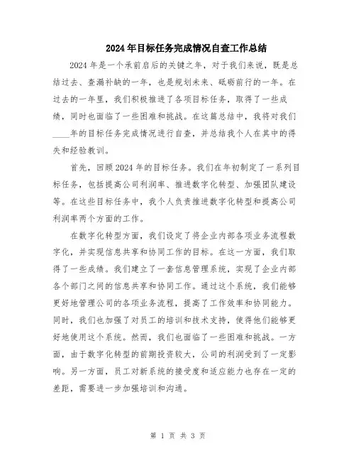 2024年目标任务完成情况自查工作总结