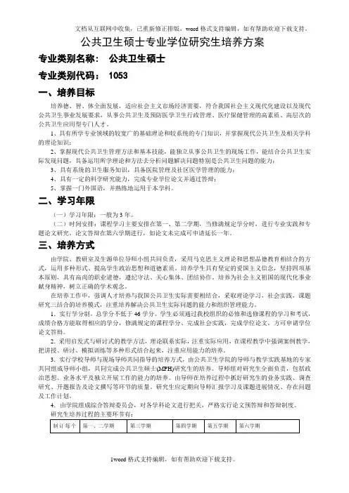 公共卫生硕士培养方案