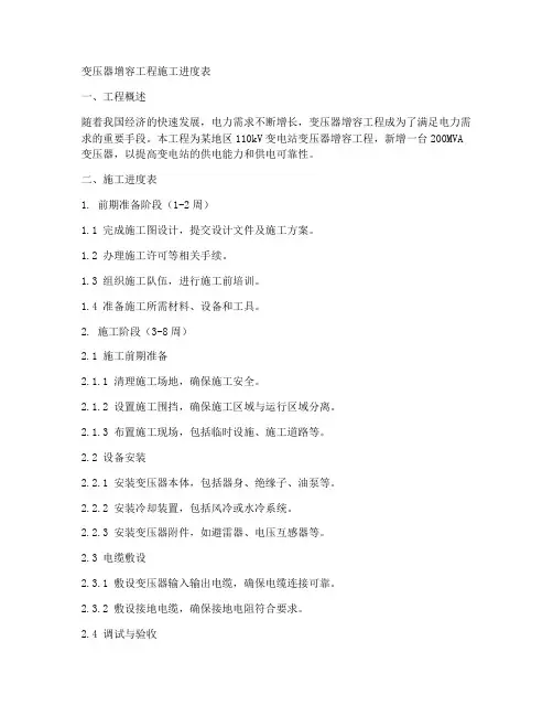 变压器增容工程施工进度表