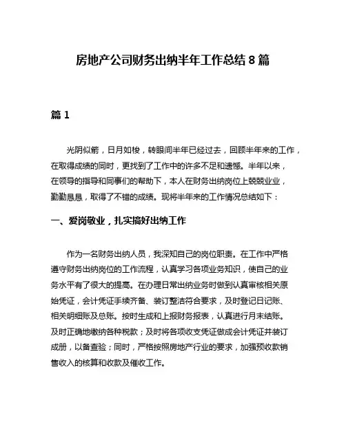 房地产公司财务出纳半年工作总结8篇