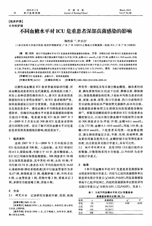 不同血糖水平对ICU危重患者深部真菌感染的影响