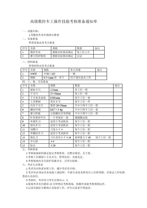 高级数控车工操作技能考核试题及图纸