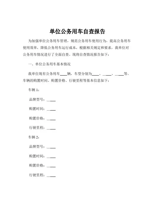 单位公务用车自查报告