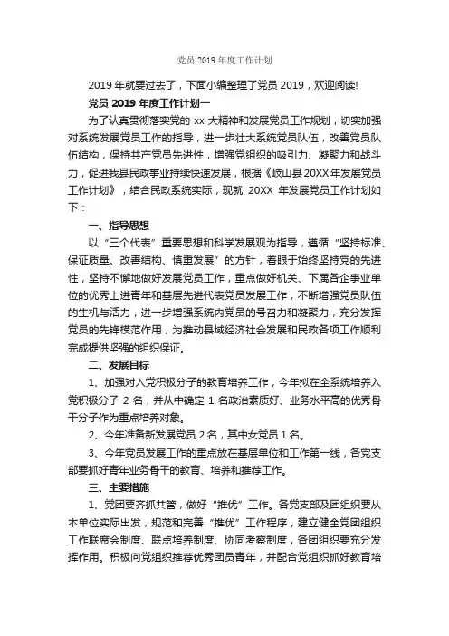 党员2019年度工作计划_年度工作计划_