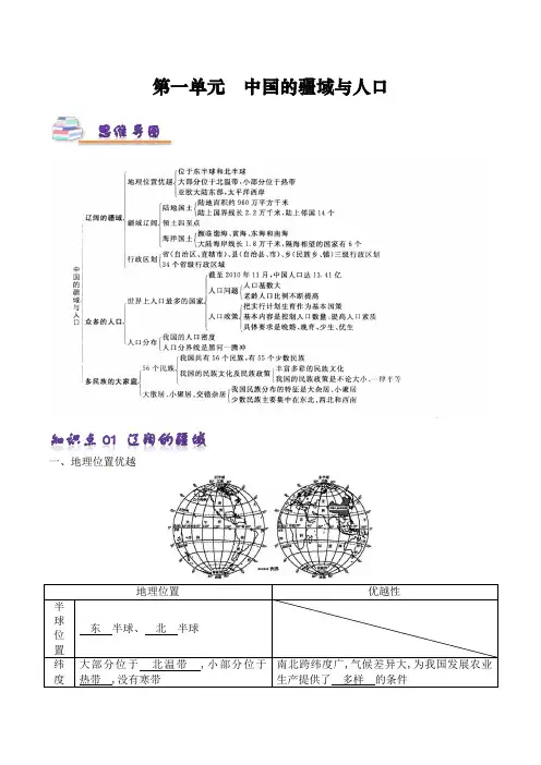 第一章 中国的疆域与人口(知识梳理)-八年级地理上册同步精品课堂(商务星球版)