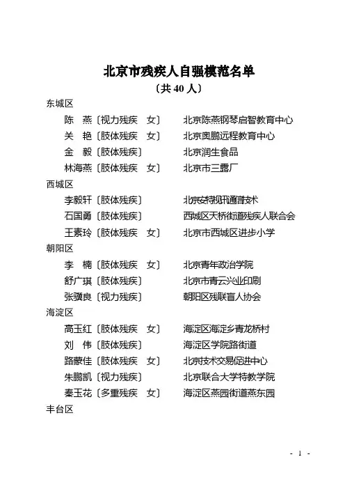北京市残疾人自强模范名单