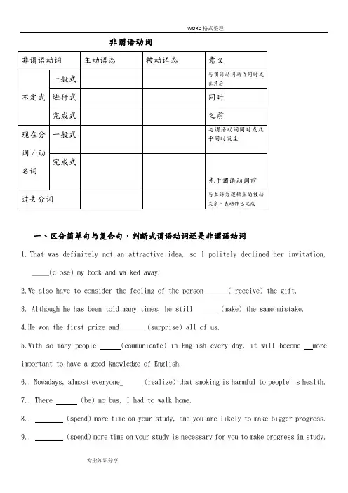 2017年高考非谓语动词语法填空和改错精练