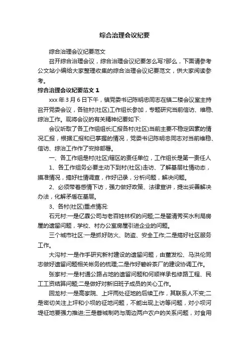 综合治理会议纪要范文