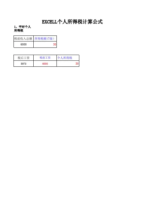 2018年个人所得税EXCEL公式