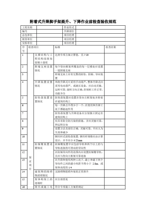 附着式升降脚手架提升、下降作业前检查验收规范