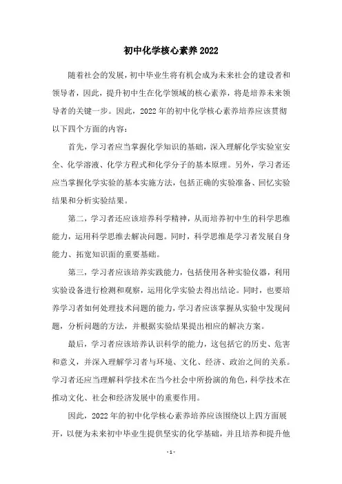初中化学核心素养2022