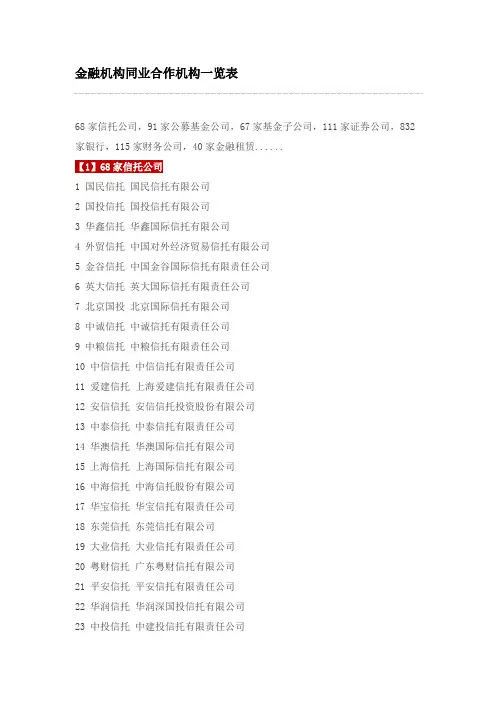 金融机构同业合作机构一览表
