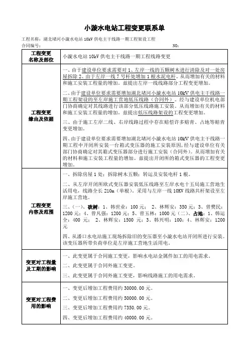 小漩水电站工程变更联系单