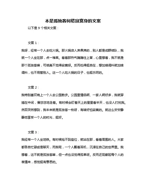 本是孤独客何愁寂寞身的文案