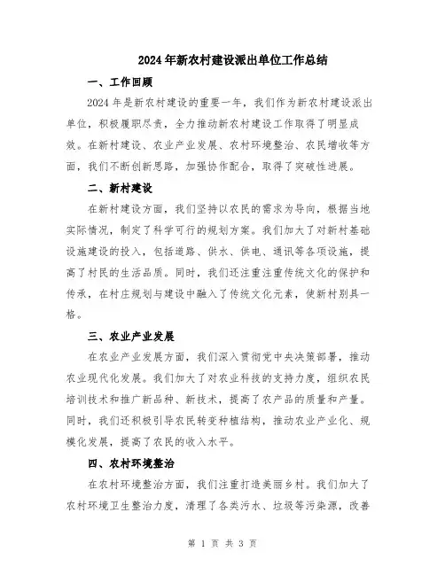 2024年新农村建设派出单位工作总结