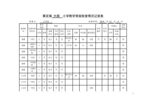 大路小学 常规检查情况记录表(2019.12)