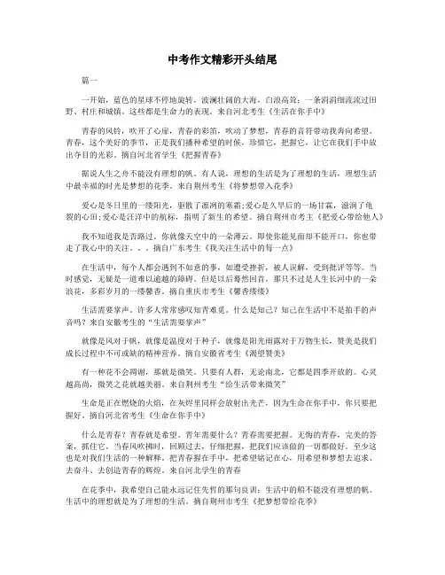 中考作文精彩开头结尾