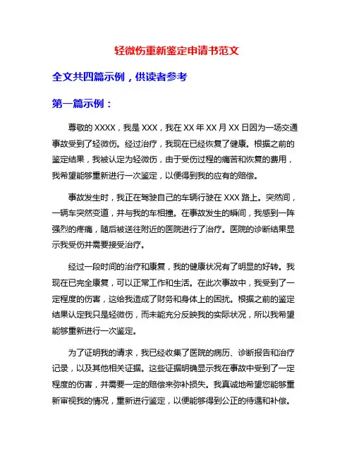 轻微伤重新鉴定申请书范文