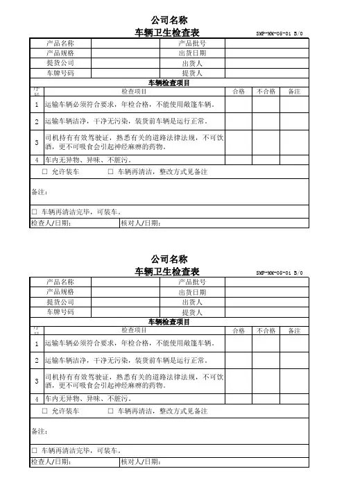 SMP-MM-05-01 化妆品车辆卫生检查表 B0