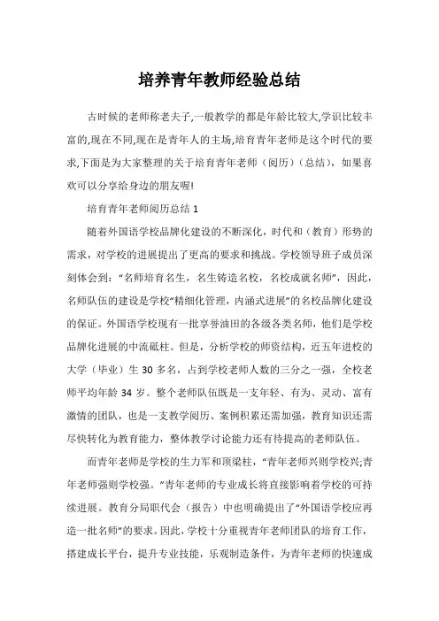 培养青年教师经验总结