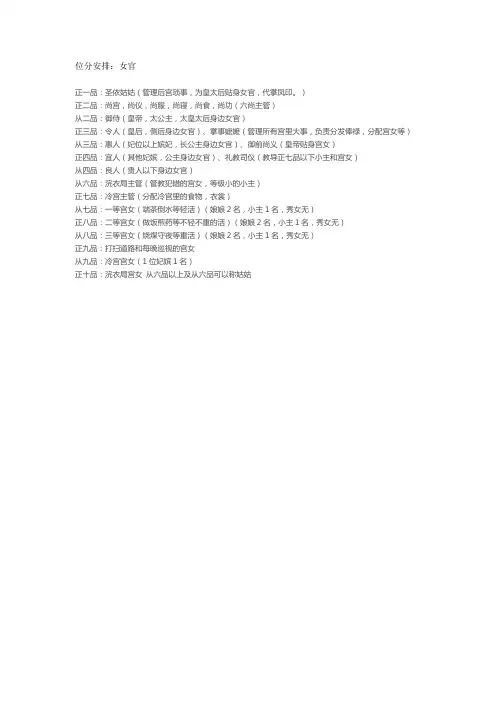 位分安排,女官【宫斗常用版】