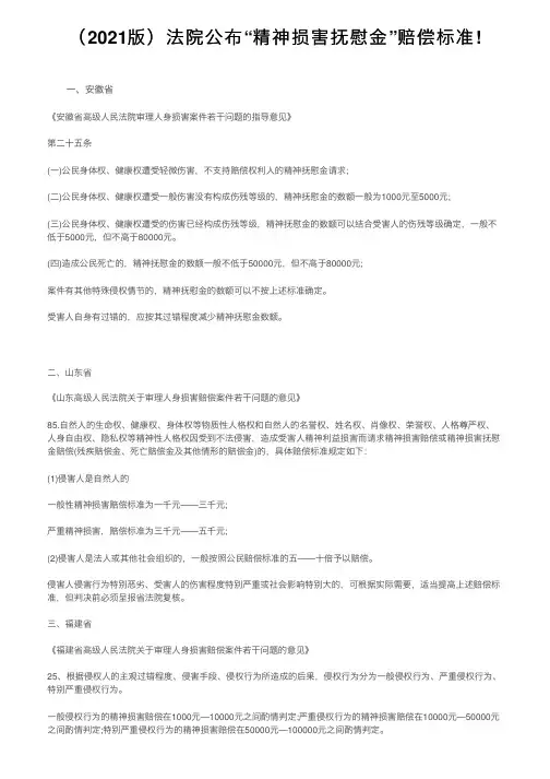 （2021版）法院公布“精神损害抚慰金”赔偿标准!